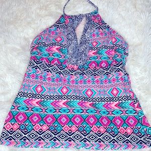 Malibu Dream Girl Pink Blue Black Halter Tankini Swim Top Size Small